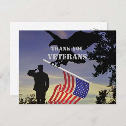 Vielen Dank Veterans American Flag Eagle Postkarte (Vorne/Hinten)
