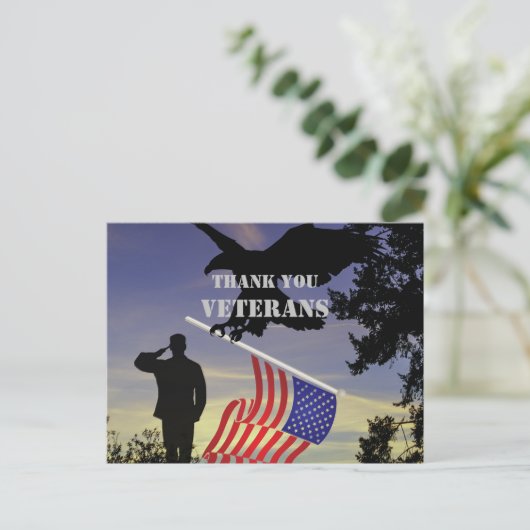 Vielen Dank Veterans American Flag Eagle Postkarte (Stehend Vorderseite)