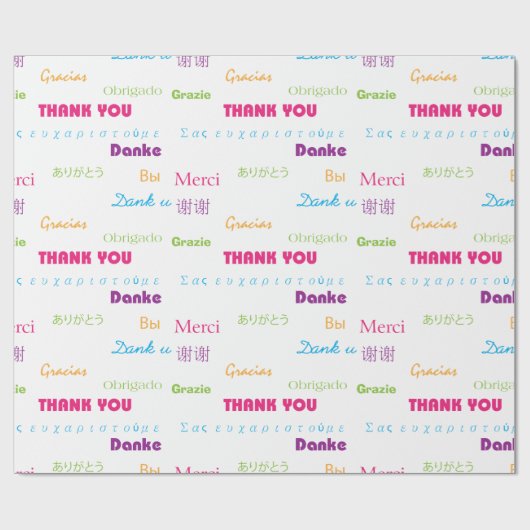 Vielen Dank, viele Sprachen farbiger Text Geschenkpapier (Flach)