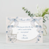 Vielen Dank Vintag Carriage Ivory Blue Gingham Dankeskarte (Stehend Vorderseite)