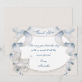 Vielen Dank Vintag Carriage Ivory Blue Gingham Dankeskarte (Vorne/Hinten)