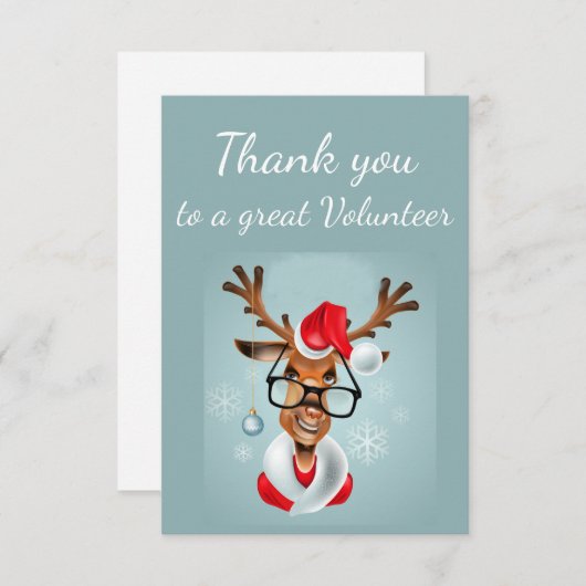 Vielen Dank, Volunteer Fun Reindeer Santa Cartoon Dankeskarte (Vorne/Hinten)