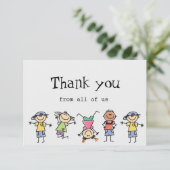 Vielen Dank von uns allen Kindern Cartoon Spaß Dankeskarte (Stehend Vorderseite)