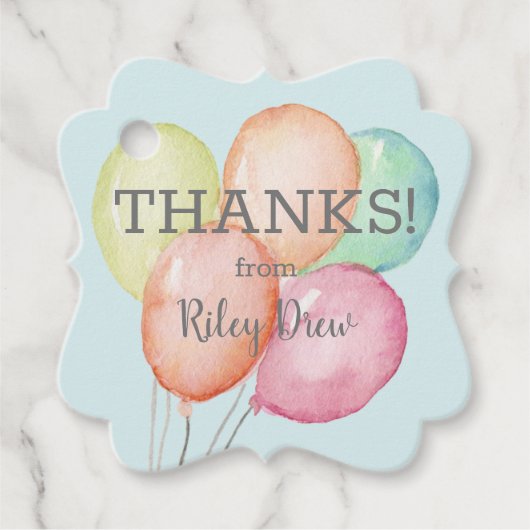 Vielen Dank Watercolor Balloons Blue Geschenkanhänger (Vorderseite)