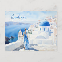 Vielen Dank, Watercolor, Blue color, Santorini,