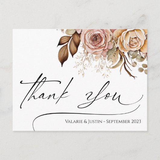 Vielen Dank Watercolor Boho Floral Postcard Postkarte (Vorderseite)