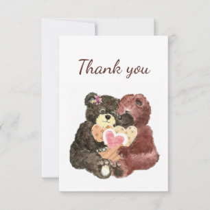 Vielen Dank Watercolor Niedlich Cuddling Teddy Bea Dankeskarte