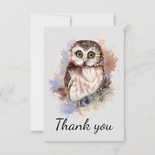 Vielen Dank! Watercolor Owl Bird Dankeskarte (Vorderseite)