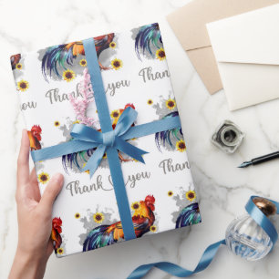 Vielen Dank Watercolor Rooster mit Sonnenblumen Geschenkpapier