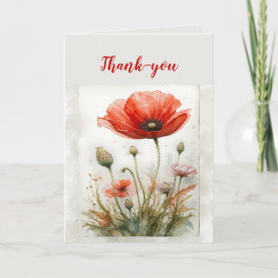 Vielen Dank Watercolor Simple Elegant Red Poppy Dankeskarte