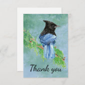 Vielen Dank Watercolor Stellar Jay Bird Dankeskarte (Vorne/Hinten)