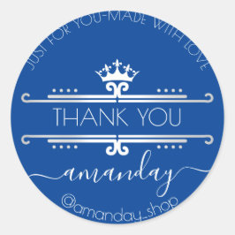 Vielen Dank Web-Boutique Shop Royal Crown Blue Runder Aufkleber