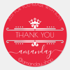 Vielen Dank Web-Boutique Shop Royal Crown Red Runder Aufkleber