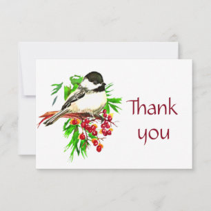 Vielen Dank Weihnachten Chickadee Niedlich Bird Dankeskarte