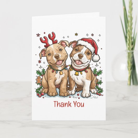 Vielen Dank Weihnachten Pit Bull Hunde Dankeskarte (Vorderseite)