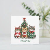 Vielen Dank Weihnachtskatzen Dankeskarte (Stehend Vorderseite)