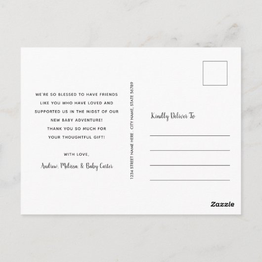 Vielen Dank | weiß | Baby Foto Vielen Dank Postkarte (Rückseite)