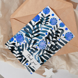 Vielen Dank Whimsical Blue Blumen und Foliage Card Karte