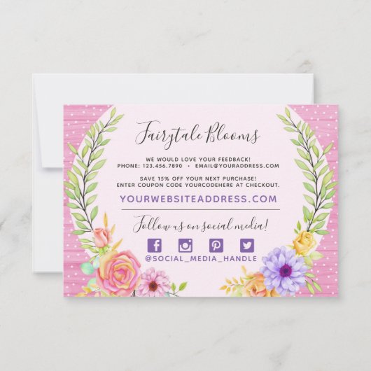 Vielen Dank, Whimsical Floral Rose Rustic Wood Car Einladung (Rückseite)