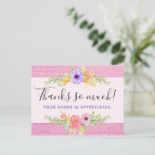 Vielen Dank Whimsical Floral Rose Rustikal Pink Wo Postkarte (Stehend Vorderseite)