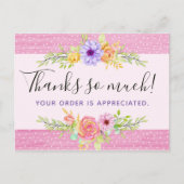 Vielen Dank Whimsical Floral Rose Rustikal Pink Wo Postkarte (Vorderseite)