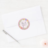 Vielen Dank Whimsical Floral Rose Rustikal Pink Wo Runder Aufkleber (Umschlag)