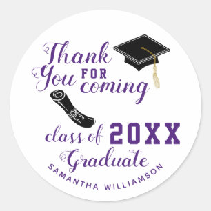 Vielen Dank, White and Lila Class of 2025 Graduate Runder Aufkleber
