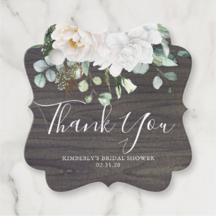 Vielen Dank White Blume Rustic Wood Brautparty Geschenkanhänger