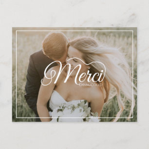 Vielen Dank White Script Moderne Foto-Hochzeit Postkarte
