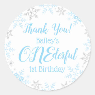 Vielen Dank Winter ONEderland Blue Silver Schneefl Runder Aufkleber