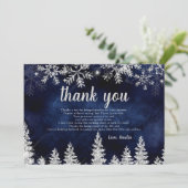 Vielen Dank Winter Silber Pinienbrunnen Babydusche Dankeskarte (Stehend Vorderseite)