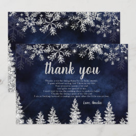 Vielen Dank Winter Silber Pinienbrunnen Babydusche Dankeskarte