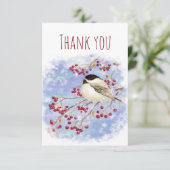 Vielen Dank Winter Snow Chickadee Bird Nature Dankeskarte (Stehend Vorderseite)