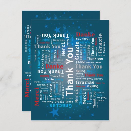 Vielen Dank Word Cloud - 5 Sprachen - Deep Blue Dankeskarte (Vorne/Hinten)