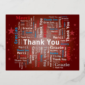Vielen Dank Word Cloud - 5 Sprachen - Rot Folien Feiertagspostkarte