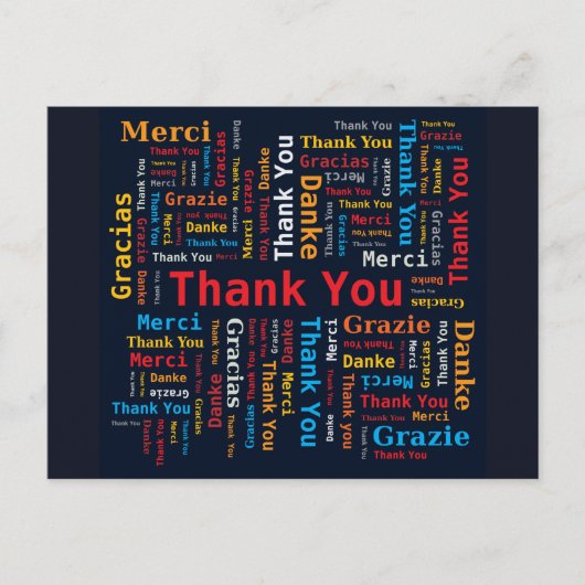 Vielen Dank Word Cloud 5 Sprachen Schwarzer Hinter Postkarte (Vorderseite)