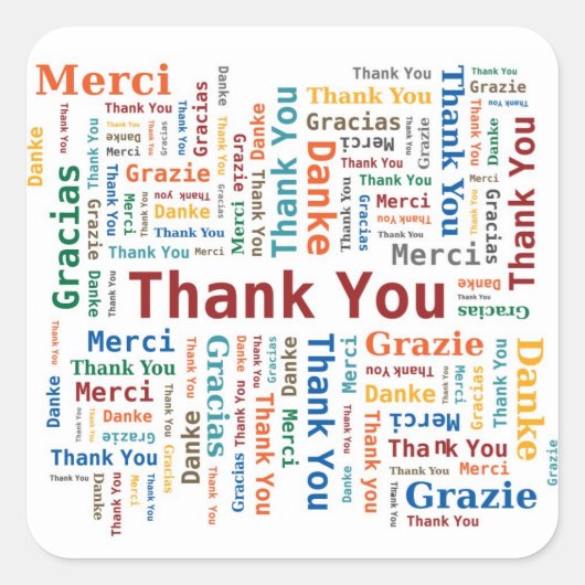 Vielen Dank Word Cloud in 5 Sprachen Quadratischer Aufkleber (Vorderseite)