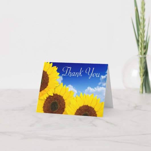 Vielen Dank Yellow Sunflower Blue Notecard Dankeskarte (Vorderseite)