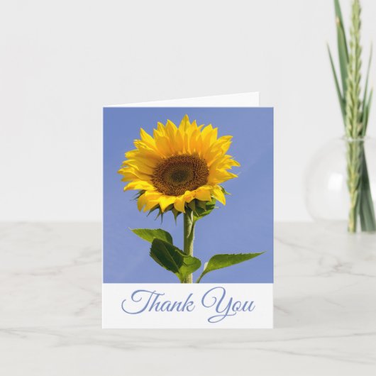 Vielen Dank Yellow Sunflower Blue Notecard Dankeskarte (Vorderseite)