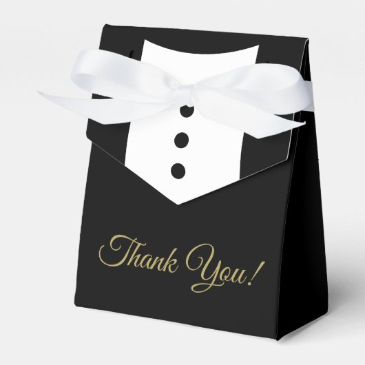 Vielen Dank You Tuxedo Black & Gold Wedding Geschenkschachtel (Vorderseite)