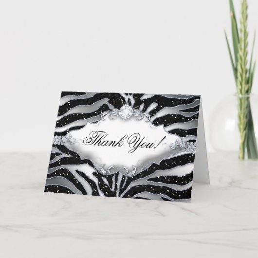 Vielen Dank Zebra Sparkle Silver Black Dankeskarte (Vorderseite)