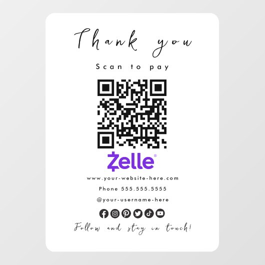 Vielen Dank Zelle QR Code Scan zu bezahlen moderne Fensteraufkleber (Blatt)