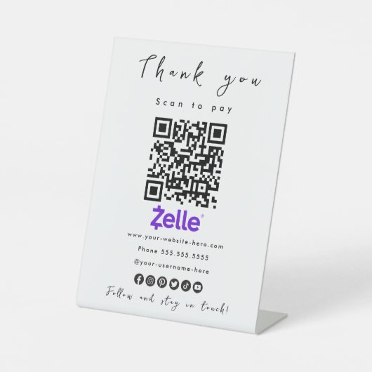 Vielen Dank Zelle QR Code Scan zu bezahlen White Sockelschild (Vorderseite)
