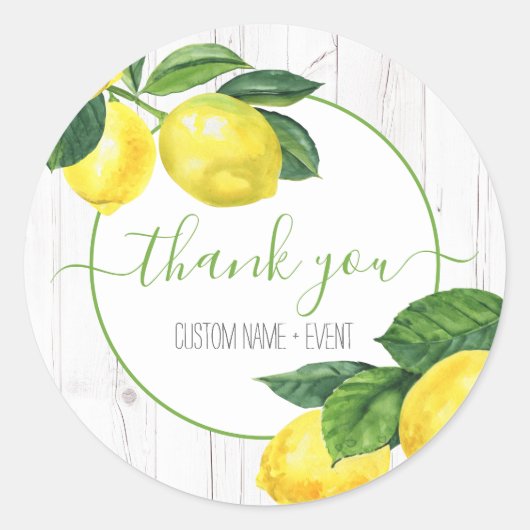 Vielen Dank Zitronen Land Aquarell auf rustikalem  Runder Aufkleber (Vorderseite)