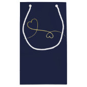 Vielen Dank - zwei elegante Goldene Herzen, blaue  Kleine Geschenktüte (Rückseite)