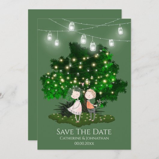 Vielfache Illustrationszeichenbeleuchtung - romant Save The Date (Vorne/Hinten)