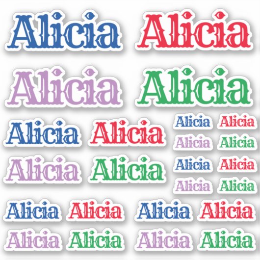Vielfalt der Größen des Namens Alicia Aufkleber (Vorderseite)