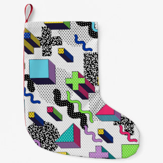 Vielfarbige geometrische Formen, Retromuster. Kleiner Weihnachtsstrumpf