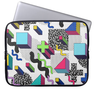 Vielfarbige geometrische Formen, Retromuster. Laptopschutzhülle