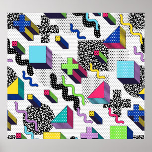 Vielfarbige geometrische Formen, Retromuster. Poster